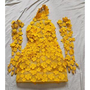 Dress, Designer, XS, Yellow with gloves